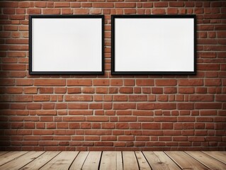 Wall Mural - Two Blank Frames on Brick Wall with Wooden Floor