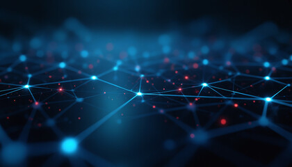 Wall Mural - flowing network grid with glowing blue nodes: a flowing network grid featuring glowing blue nodes, r