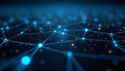 Wall Mural - illuminated network web with blue data points: an illuminated network web with glowing blue data poi