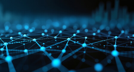 Wall Mural - a dark background with a network of blue dots and lines, representing the internet of things.