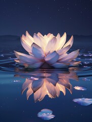 Canvas Print - A single lotus flower blooms in the moonlight