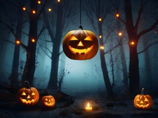 Wall Mural - Halloween Pumpkin Ghost Night Fantasy Illustration