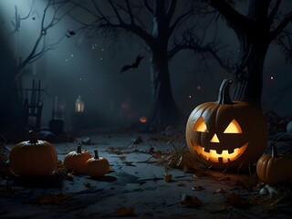 Wall Mural - Halloween Pumpkin Ghost Night Fantasy Illustration