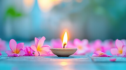 Canvas Print - A single candle glows among petals