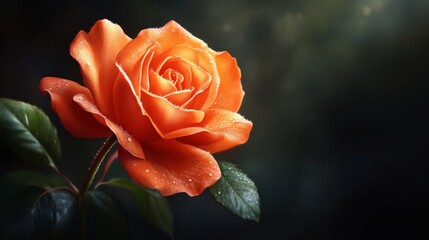 Wall Mural - Orange rose with dew drops on petals