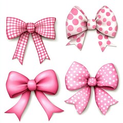 Wall Mural - Pink Bow Clipart Set   Polka Dot  Plaid   Solid Bows