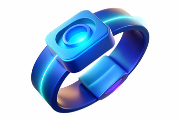 3D Abstract Holographic Diabetes Awareness Bracelet Icon with Neon Light Effects on White Background - Vibrant Blue Design Symbolizing Diabetes Awareness