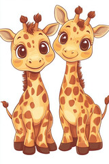 giraffes animals cute cartoon wildlife jungle pets nature friends play fun colorful art illustration children safari sweet baby animals tall spotted duo character design 