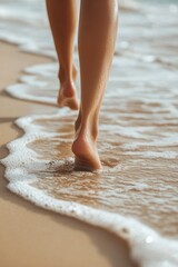 Poster - Barefoot Elegance: Walking Along the Shoreline