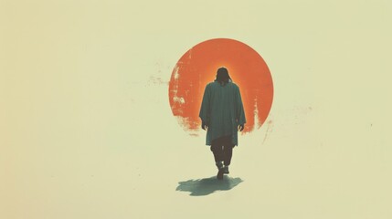 Wall Mural - Resurrection. Silhouette of a man walking in front of the sun.