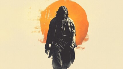 Jesus Christ with the sun in the background. Illustration of Jesus Christ.