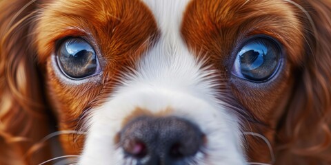 Wall Mural - Intrigued Cavalier King Charles Spaniel pup gazing directly at the camera