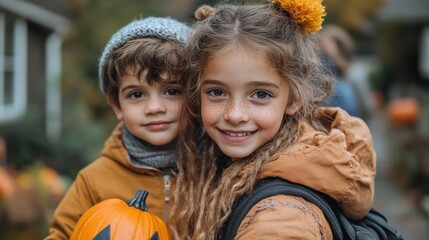 Wall Mural - family hosting a halloween costume parade in their backyard, kids showing off their creative outfits