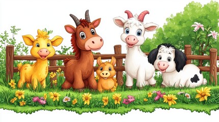 Cartoon farm animals on a white background