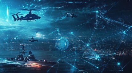 A computer generated image of a blue ocean with a few ships in it