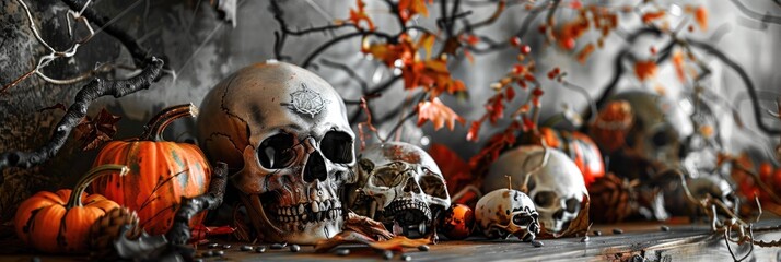 Sticker - Spooky Halloween Decorations Featuring Skulls and Skeletons