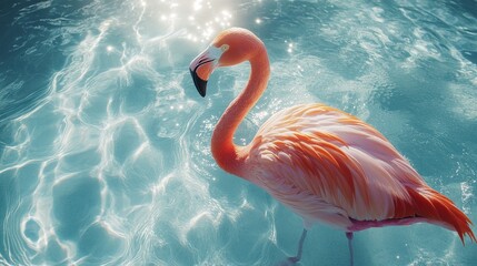 Wall Mural - Flamingo by the pool on a white background