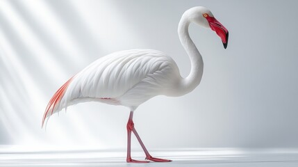 Wall Mural - Flamingo standing on a white background