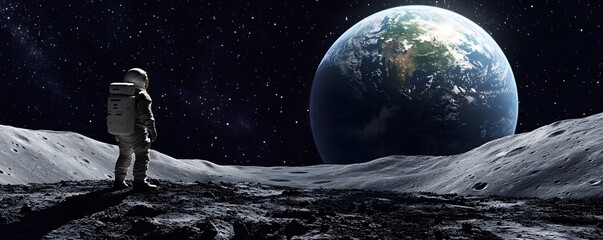 astronaut gazing at earth from the moon's surface