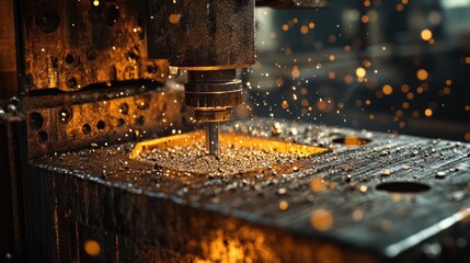 Poster - Close-up of a Machine Cutting Metal