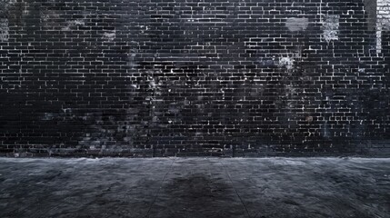 Poster - View of dark-colored brick wall in vast empty space