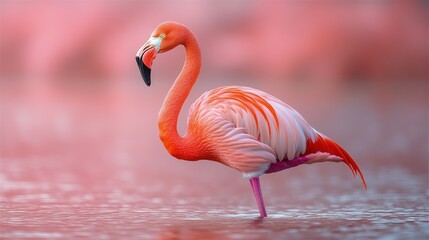 Wall Mural - Pink flamingo isolated on a white backdrop