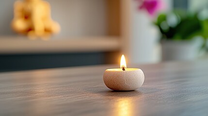 Canvas Print - Single candle on wooden table