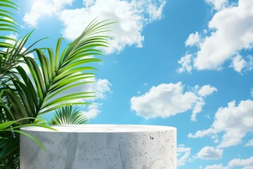 Canvas Print - Concrete pedestal with palm