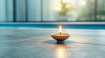 Canvas Print - A single candle glows by the pool