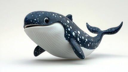 Whimsical cartoon whale with exaggerated features on a smooth white background