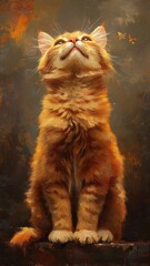 Wall Mural - Oil painting style, a cat rendered with rich, deep colors, detailed fur texture, and expressive eyes, set in a classic, warm environment.