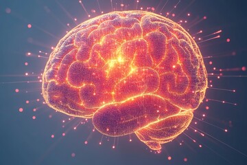 Spike timing dependent plasticity computational neuroscience and synaptic cleft brain illuminated with glowing orange particles symbolizing neural activity brain waves and cognitive energy