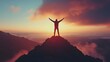 © Mr image - 75. A person standing on a mountaintop, victorious expression