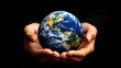 © ADD PHOTO - Hands Holding the Vibrant Earth Globe Representing Environmental Sustainability and Global Unity