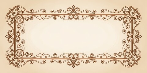 Vintage Ornate Frame Brown Swirls on Beige Background, Frame, Ornament, Decorative