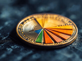 Canvas Print - Cryptocurrency Coin Close Up with Colorful Segments.