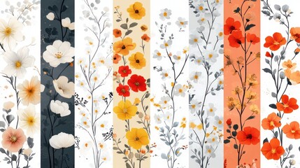 Poster - A series of flowery images with different colors and styles. The images are arranged in a row, with some being more vibrant and others more subdued. The overall mood of the images is cheerful