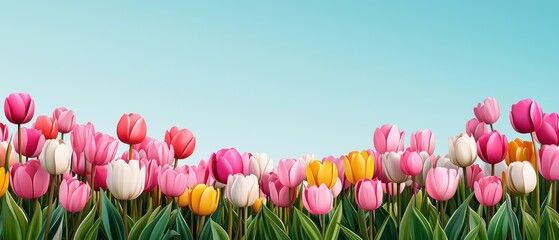 Sticker - Beautiful Spring Tulip Field Under Clear Blue Sky Showcasing Vibrant Colors and Serene Weather Conditions