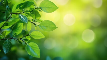 Wall Mural - A leafy green tree with a leafy branch. The leaves are wet and shiny. The background is a bright green color