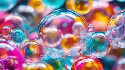 Wall Mural - bright, colorful bubbles drift through the air, contrasting beautifully with the dark background and