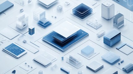 Leinwandbilder - A computer chip is shown in a blue and white image. The image is a collage of various computer chips and other electronic components. Scene is one of complexity and technological advancement