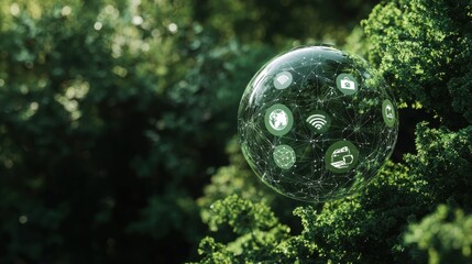 Wall Mural - Sphere of Wireless Connectivity and Digital Innovation in a Green Environment