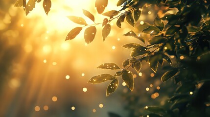 Poster - A tree with leaves that are shining in the sun. The leaves are covered in a light dusting of glitter