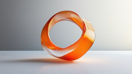 Fototapete - A large orange circle is on a white background. The circle is made of glass and has a unique shape. The image has a modern and abstract feel to it