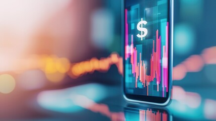 Wall Mural - Dollar Sign on a Smartphone Screen with Stock Market Data.