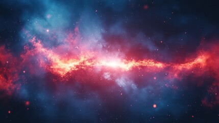 Poster - A bright red line of fire in the sky. The fire is surrounded by a blue and purple background