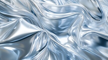 Poster - A shiny silver fabric with a wave pattern. The fabric is reflective and has a metallic sheen