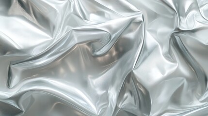 Poster - A shiny silver fabric with a pattern of lines. The fabric is very reflective and has a metallic sheen