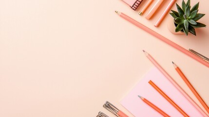 Poster - Minimalist Peach and Pink Office Supplies Background.