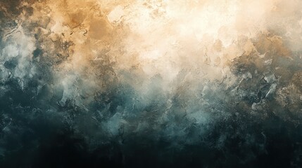 Poster - A painting of a cloudy sky with a splash of yellow. The painting is abstract and has a moody atmosphere